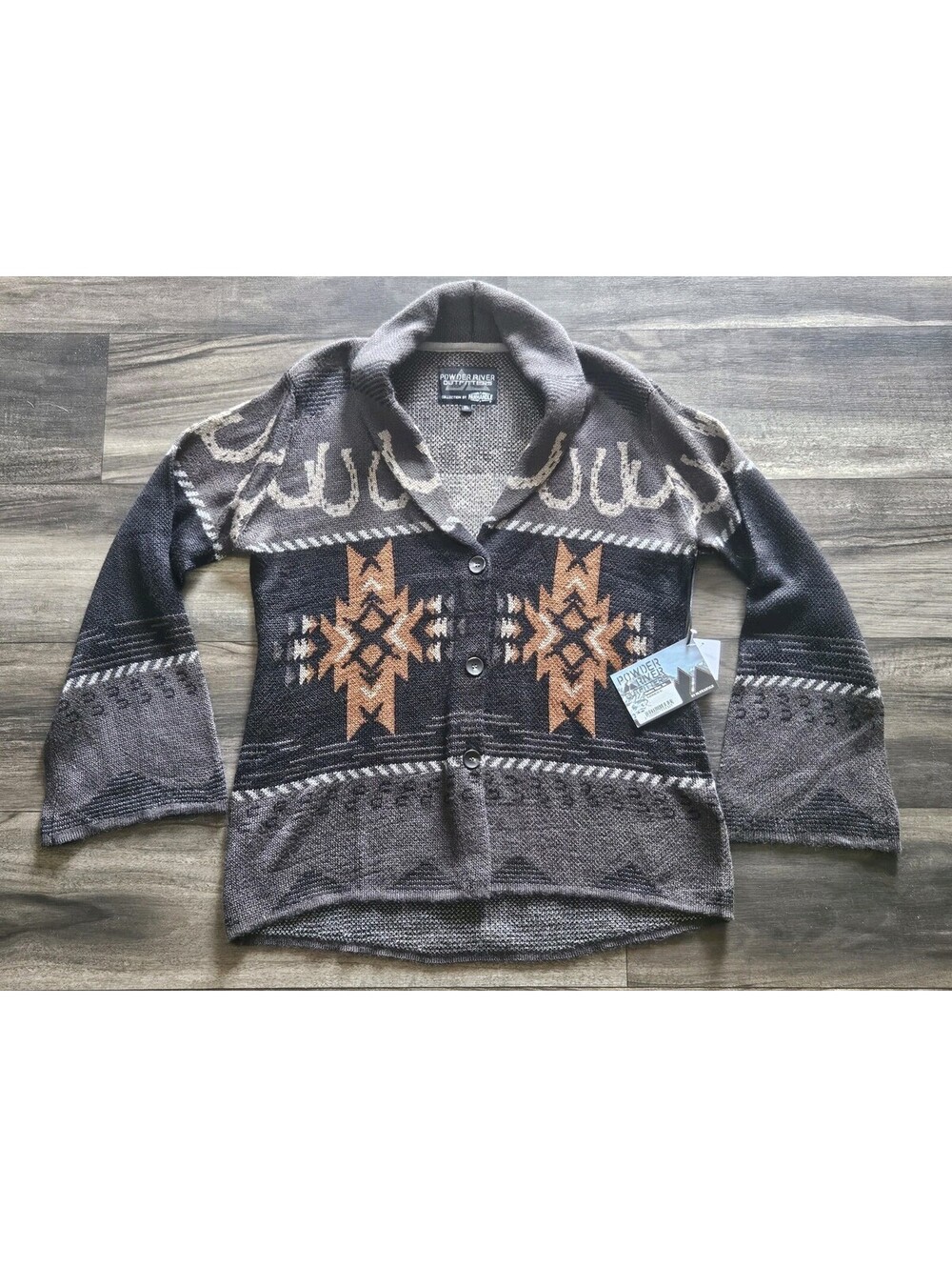 Panhandle Powder River Outfitters Horses Aztec Cardigan Womens  XL Horseshoe